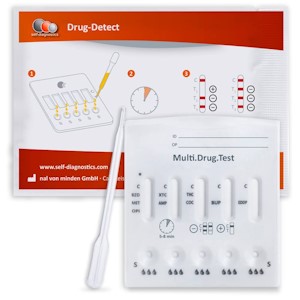 self-diagnostics Drogenschnelltest Multi 11 T - Drogentest auf Cannabis, Kokain, Ecstasy, Benzodiazepine, Opiate, Amphetamin, Methamphetamin, Methadon, TCA, Barbiturate und Buprenorphin im Urin