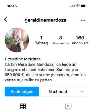 Profil eines Betrügers auf Instagram.