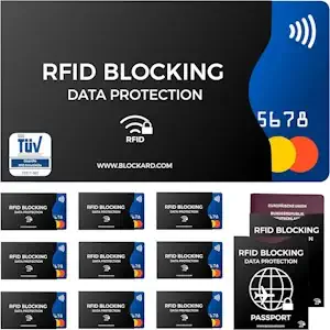 TÜV geprüfte RFID Blocker NFC Schutzhüllen (12 Stück) für Kreditkarte, EC Karte, Bank Karte, Personalausweis & Reisepass - Kreditkarten Hülle mit Schutz gegen Funk Datenklau - Kartenhülle Schutzhülle